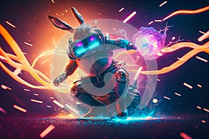 A rabbit wearing a VR suit that floats even in abstract. Generative AI