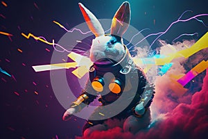 A rabbit wearing a VR suit that floats even in abstract. Generative AI