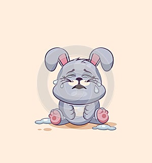 Rabbit3 Emoji character cartoon Gray leveret crying, lot of tears sticker emoticon