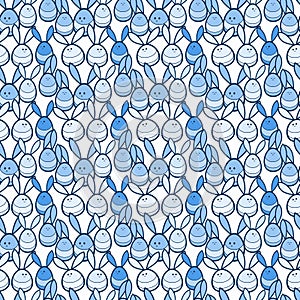 Rabbits blue eggs seamless pattern