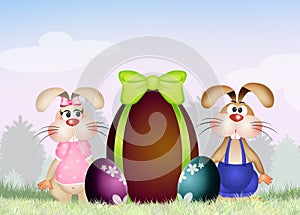 Rabbits with chocolate Easter eggs