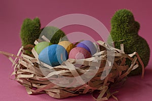 Couple of rabbits and easter eggs photo