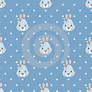 Rabbits. Colorful seamless pattern with muzzles of animals