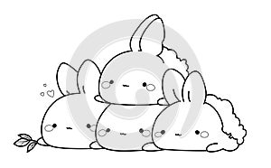 Rabbits coloring page in kawaii style, vector illustration in Japanese style