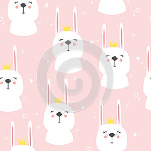 Rabbits with crowns, colorful seamless pattern