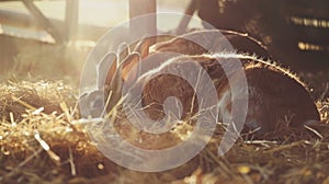 Rabbits Resting Peacefully in Soft Hay