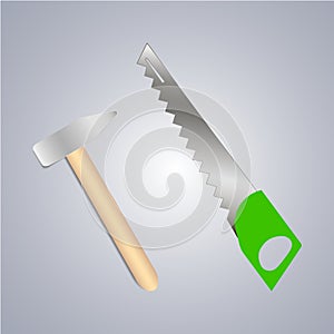 Rabbler, shovel and saw, handsaw icon