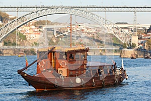 Rabelo boat for the oporto wine, douro portugal photo