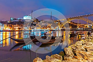 Rabelo boats on the Douro river, Porto, Portugal.