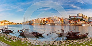 Rabelo boats on the Douro river, Porto, Portugal.