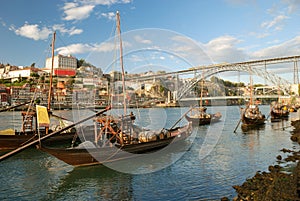 Rabelo boats near Bridge (Porto)