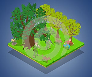 Rabid animal concept banner, isometric style