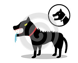 Rabid dog in flat style and icon, vector