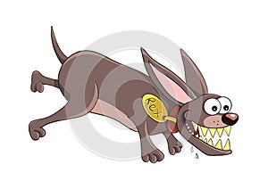 Rabid dog isolated on white background. Domestic pet. Vector illustration