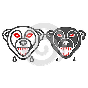 Rabies in a dog line and solid icon, Diseases of pets concept, angry animal sign on white background, Rabid dog icon in