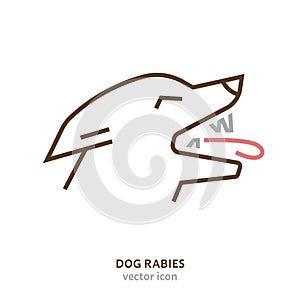 Rabies in dogs sign. Zoonotic disease linear pictogram.