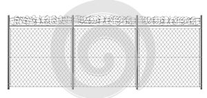 Rabitz fencing with razor wire realistic vector