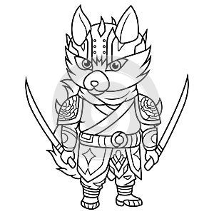 Raccon warrior mascot line art