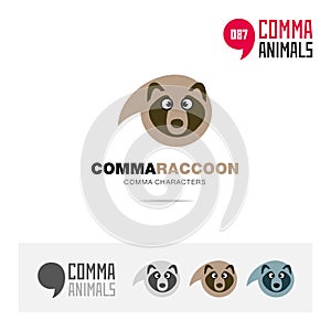 Raccoon animal concept icon set and modern brand identity logo template and app symbol based on comma sign