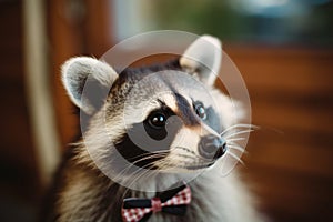 Raccoon in a bow tie at the wedding with the bride and groom