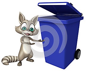 Raccoon cartoon character with dustbin