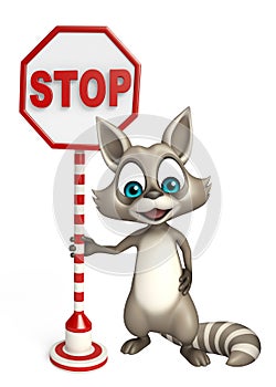 Raccoon cartoon character with stop sign