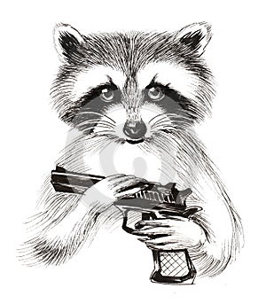 Raccoon with a gun