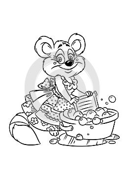 Raccoon hostess erases coloring pages