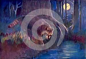 Raccoon illustration. Watercolor-inspired Digital Painting