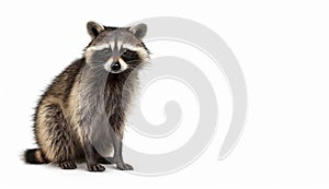 Raccoon mammal sitting pose on isolated white background