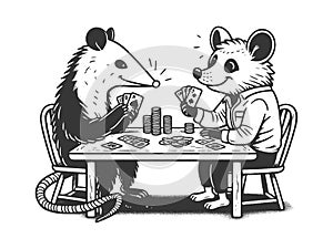 raccoon and opossum playing poker raster