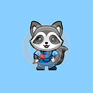 Raccoon Plumber Cute Creative Kawaii Cartoon Mascot Logo