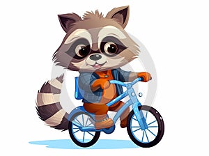 Raccoon riding a bike on a white background, Generative AI illustrations