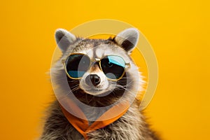 Raccoon sunglasses animal. Generate Ai