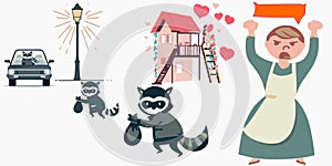 Raccoon thieves angry woman couple elope photo