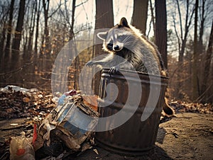 Raccoon on Trashcan