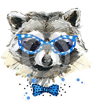 Raccoon Watercolor illustration. forest wildlife.