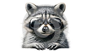 Raccoon Wearing Sunglasses Illustration on White Background photo