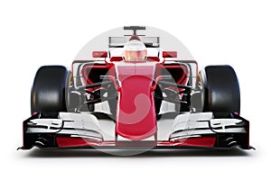 Race car and driver front view on a white isolated background.