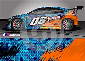 Race car livery graphic vector. abstract grunge background design for vehicle vinyl wrap and car branding