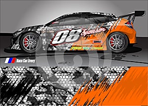 Race car livery graphic vector. abstract grunge background design for vehicle vinyl wrap and car branding