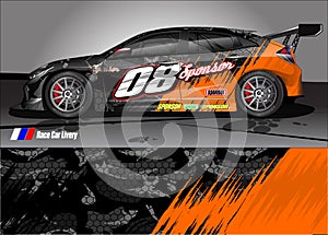 Race car livery graphic vector. abstract grunge background design for vehicle vinyl wrap and car branding