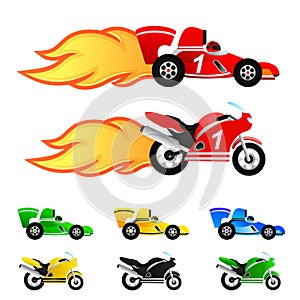 Race car and motorcycle Different colors