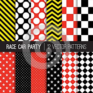 Race Car Party Themed Seamless Vector Patterns