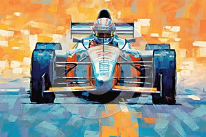 race car racing at high speed on speed track.