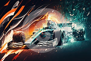 race car rally concept with sparks and speed racing double exposure