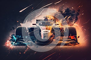 race car rally concept with sparks and speed racing double exposure