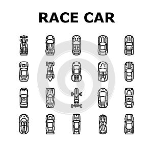 race car speed sport vehicle icons set vector