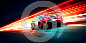 race car speeding around a track with long exposure trails of light and dynamic movement Generative AI