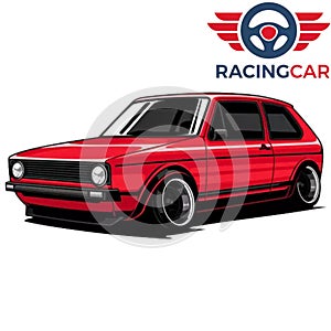 Race car symbol logo template, stylized vector silhouette